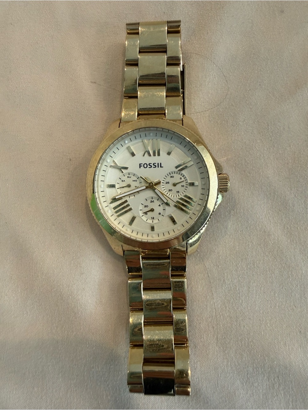 Fossil Gold and White Multifunction Bracelet Watch